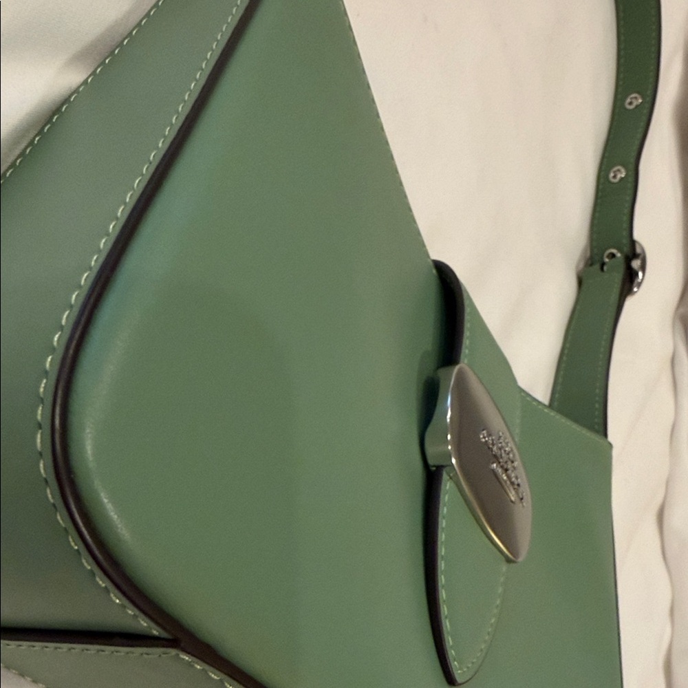 Coach Green Leather Eliza Shoulder Bag with Silver-Tone Clasp - Picture 7 of 10